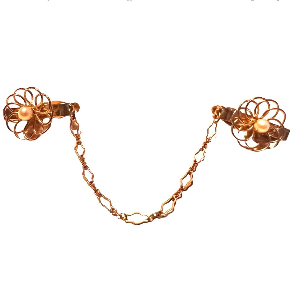 1950’s Dainty Goldtone and Faux Pearl Sweater Clip, Sweater Guard,  USA Made